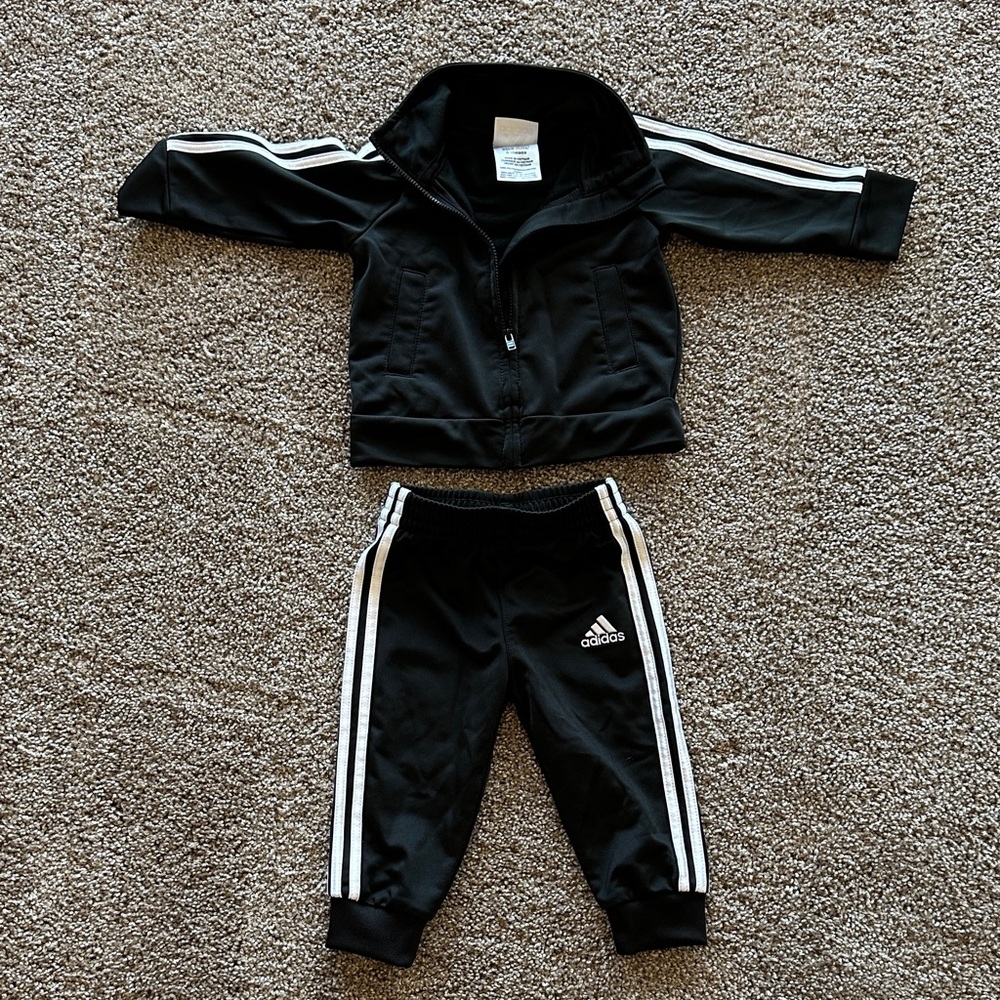Adidas Infant Black Tracksuit with White Stripes
